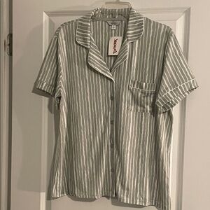 Nicole Miller Striped Short-Sleeve Pajama Top (Top only)Sage/White size L